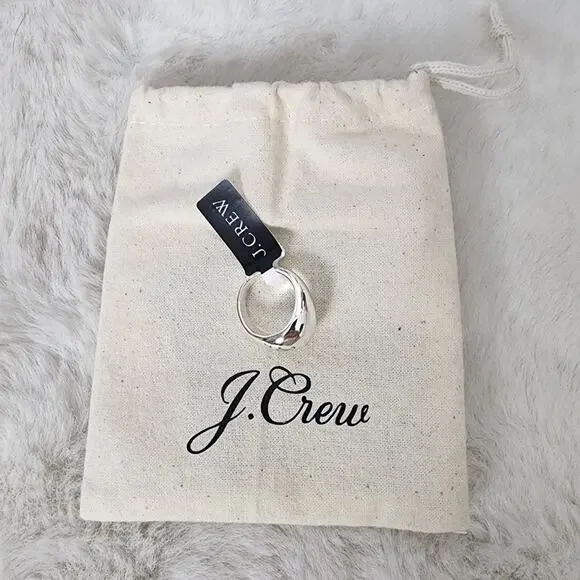 J. Crew Chunky Sculptured Orb Ring Silver Mirror Finish NWT 7 Dust Bag BB495 - Picture 2 of 8